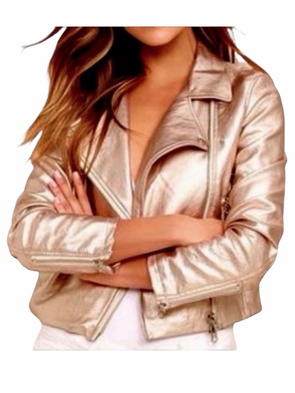 HUTCH by Wai Juen Co metallic leather moto jacket NEW